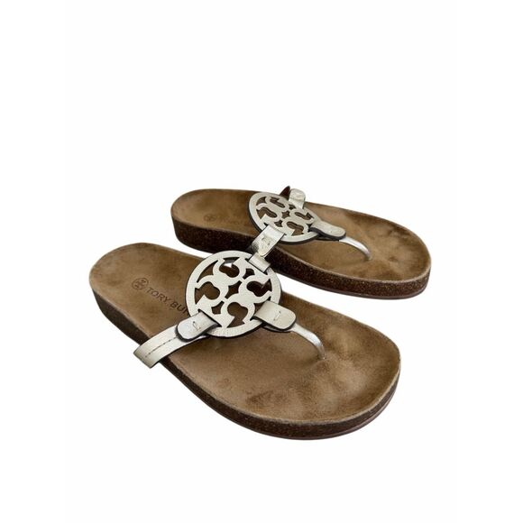 Tory Burch Miller Cloud Sandals Womens Size 6 Spark Gold With Medallion - Picture 4 of 8